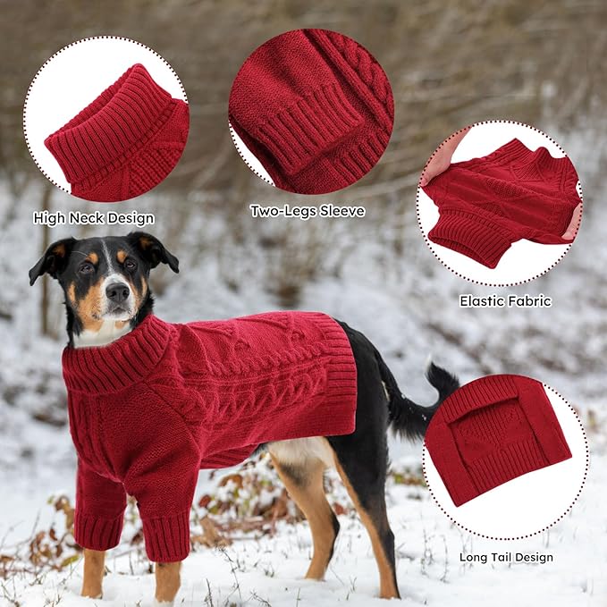 ASENKU Knitted Dog Sweater, Pullover Big Thermal Dog Winter Sweater, Turtleneck Doggy Sweaters for Large Medium Dogs Boy Girl,Warm Pet Sweatshirt for Labrador,Golden Retriever,3XL