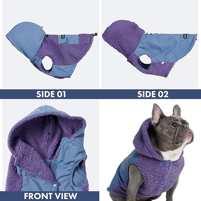 Spark Paws Reversible Dog Sweater, Sherpa Jacket Vest with Warm Fleece Lining, Warm Coat for Winter, Suitable for Small Medium, Large, XL XXL Dogs - Purple and Navy Blue - 2XL