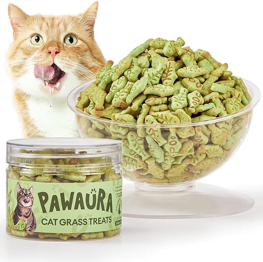 3.53oz Crunchy Cat Grass Treats for Hairball Control – Natural Chicken, Cat Grass & Catnip Biscuits, Low-Calorie Healthy Snacks for Indoor Cats, Digestive & Dental Care