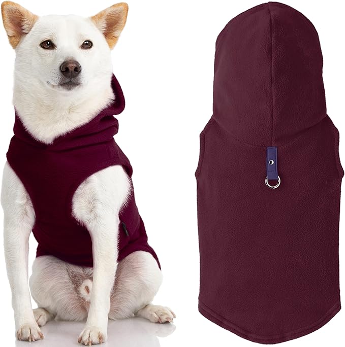 Gooby Fleece Vest Hoodie Dog Sweater - Plum, X-Large - Warm Pullover Dog Hoodie with O-Ring Leash for Small to Medium Dogs