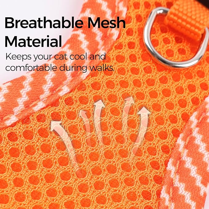 Cat Harness and Leash Escape Proof Large Kitten Harness Ragdoll Cat Vest for Walking Travel, Orange, L