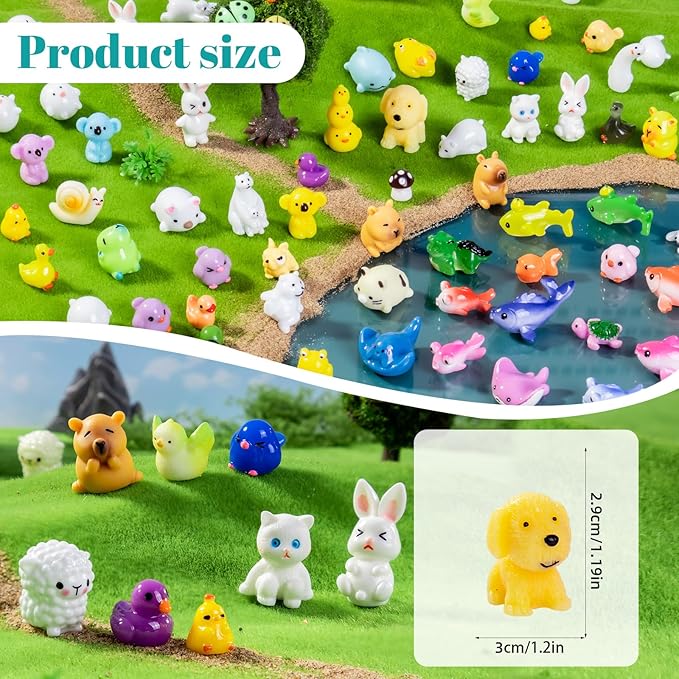 200pcs Mini Resin Animals 200 Styles Variety Tiny Animals Figures Miniature Little Small Animal Figurines Bulk for Micro Fairy Garden Landscape Accessories Hide Crafts Decor Aquarium