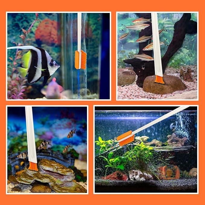 1PCS Small Aquarium Cleaning Tool, Algae Scraper for Fish Tank, Long Handle Aquarium Brush, Fish Tank Cleaner Adapted for Glass and Acrylic Aquariums (Longer)