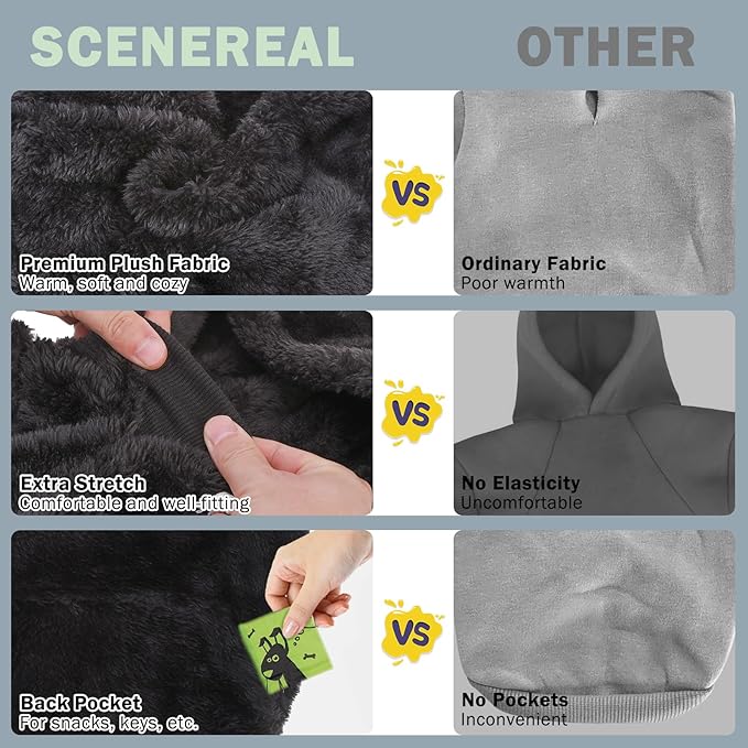 SCENEREAL Fuzzy XS Sweater/Hoodie for Small Dogs, Fleece Warm Sweatshirt With Pocket, Extra Small Chihuahua Clothes for Winter/Fall, Cute Male/Female Outfit