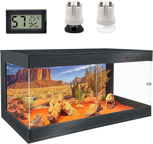 Royxen Tempered Glass Reptile Tank 33 Gallon, Reptile Enclosure with Metal Mesh Top and Lockable Design, Bearded Dragon Tank for Lizard Habitat, 32"x16"x16", Black