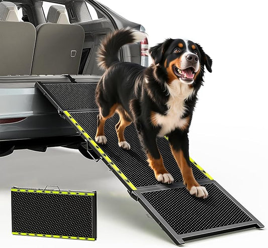 67''L & 20''W Dog Ramp for Car - Portable Extra Wide Pet Ramp for Medium & Large Dogs with Non-Slip Rug Surface, Dog Steps Stair for Car SUV/Truck/RV/High Bed, Up to 250LBS, Black