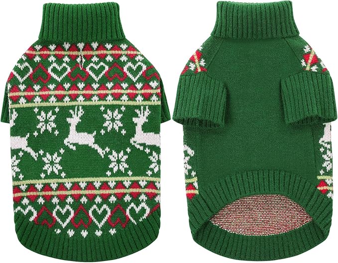 Queenmore Dog Christmas Sweater,Turtleneck Knitted Pullover Xmas Dog Clothes Sweatshirt,Pet Christmas Outfit, Warm Doggy Sweaters for Small Dogs Boy Girl M