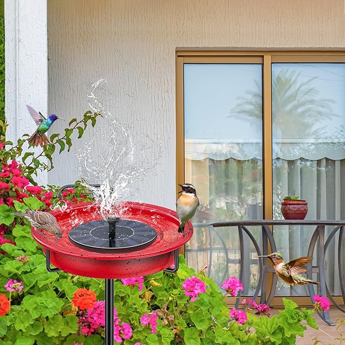 40In Metal Bird Bath for Outside, Freestanding Garden Birdbaths Bowl Bird Feeder, Detachable Decoration Spa Birdfeeder for Outdoor Garden Patio Yard Lawn (Red)