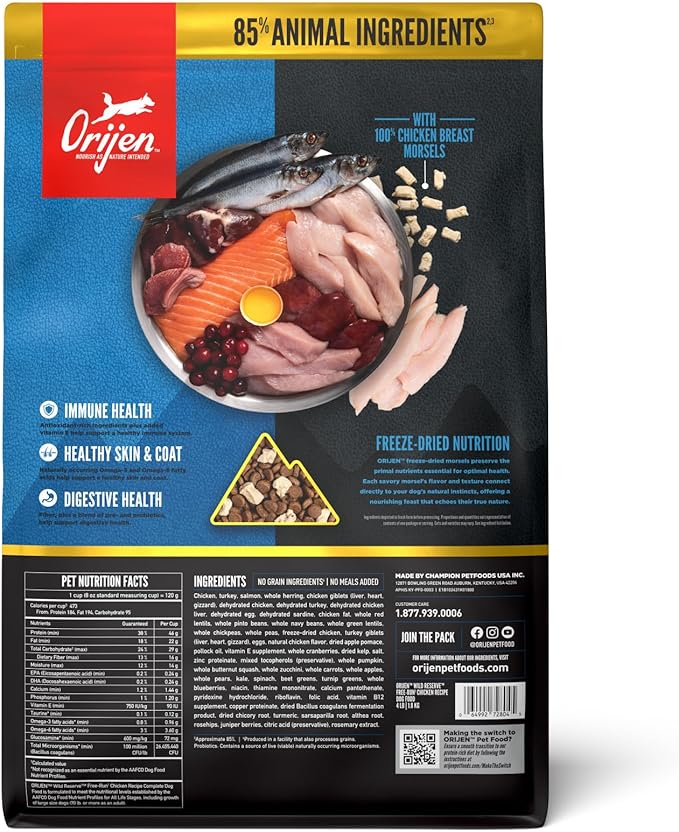 ORIJEN Wild Reserve Dry Dog Food Free-Run Chicken Recipe 4lb Bag