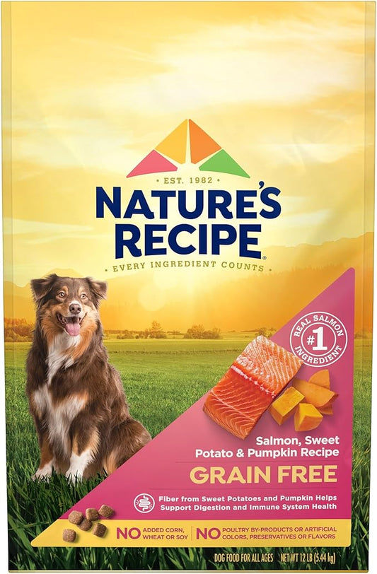 Nature's Recipe Grain Free Dry Dog Food, Salmon, Sweet Potato & Pumpkin Recipe, 12 lb. Bag