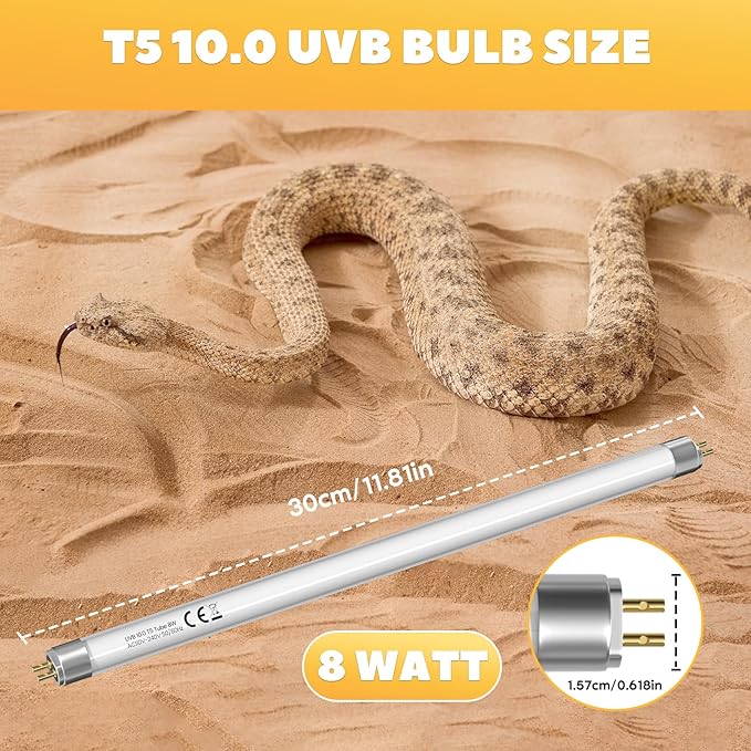 GlowUp 2Pack T5 8W 10.0 Reptile UVB Bulb 12'' T5 UVB Reptile Light Bulb UVA UVB Lamp Tube for Bearded Dragons Turtles Chameleon and Lizards Tropical Desert Reptiles