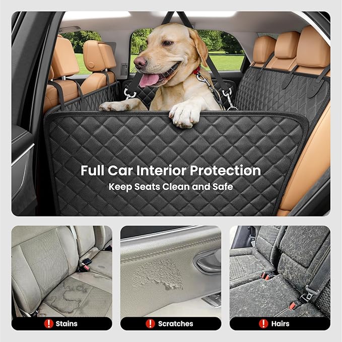 REEVAA Dog Car Seat Cover for Back Seat, Hard Bottom Dog Hammock, Pet Bed Extender for 2-4 Large/Medium Dogs, Waterproof Seat Protector, Universal L Size Fits for SUV Medium Truck, Black