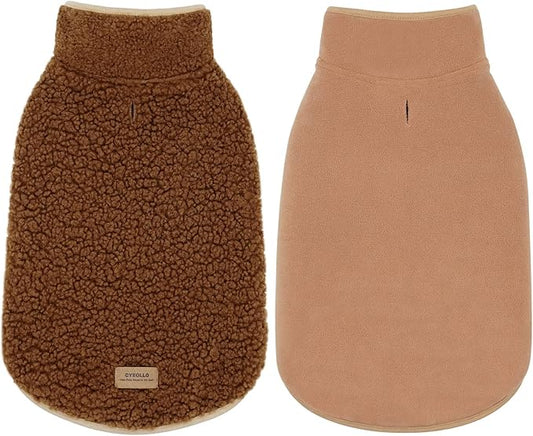 cyeollo Dog Coats Fleece Furry Reversible Turtleneck Sweater Thick Dog Jackets for Winter Warm Clothes Cold Weather Coats for Small Dogs Brown Apparel