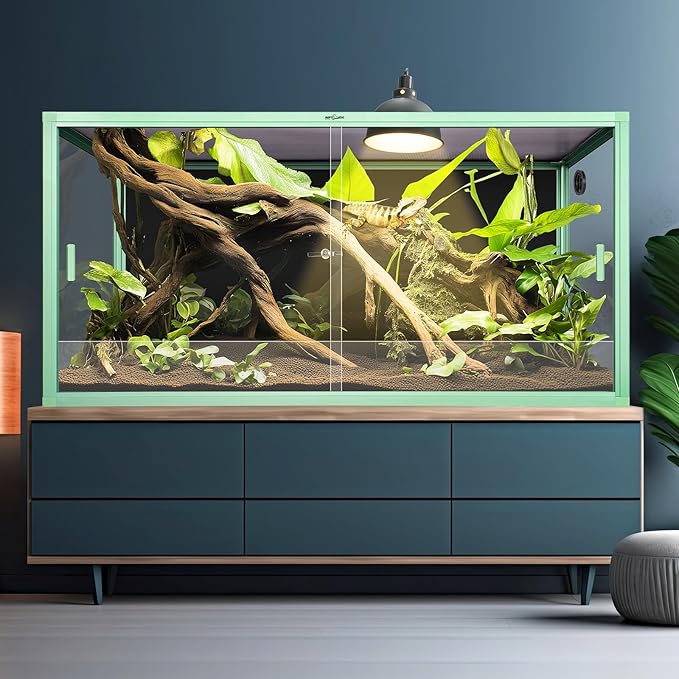 REPTI ZOO 120 Gallon Reptile Terrarium, 4x2x2 ft Light Weight Reptile Enclosure, Colored Reptiles Tank with Tempered Glass Door, Large Aluminum Habitat for Bearded Dragon, Snake, Lizard, Gecko-Green