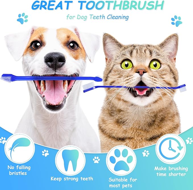 Dog Tooth Brush Pet Toothbrush Soft Grooming Dogs Toothbrush Dog Double Sided Puppy Long Handle Brush for Large and Small Teeth Cleaning Dental Oral Care(80 Count,Dark Blue)