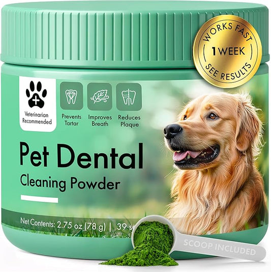 Dog Dental Powder – Dog Breath Freshener – Plaque and Tartar Remover for Dogs, Bad Breath Treatment, Natural Tooth Cleaning Powder for Dogs of All Breeds and Sizes – Oral Care Supplement for Pets