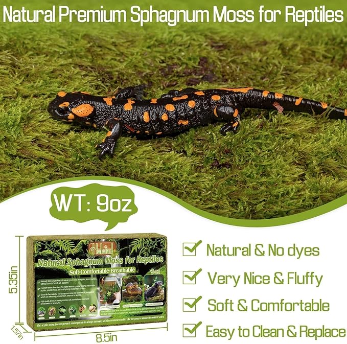 Halatool 9OZ Natural Sphagnum Moss for Reptiles- 14QT Green Moss for Terrarium Plants Long Fiber Reptile Moss for Leopard Gecko Snake Hamsters Tortoises Frogs Lizards Salamanders