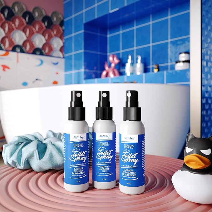 AirWisp Toilet Spray 3 Pack Variety Pack - Pre Poop Spray Odor Eliminator - Curated 5-Star Hotel Picks - 2 oz. Bottles - Up To 100 Uses Per Bottle - Travel Toiletry