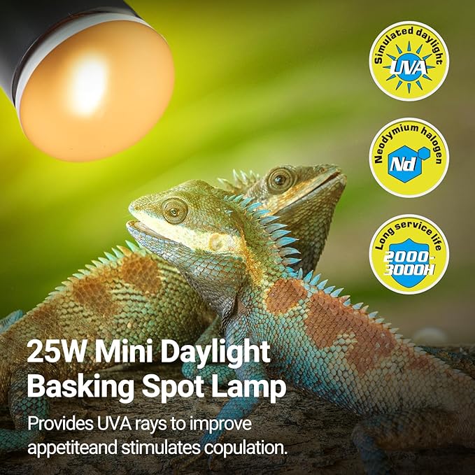 REPTI ZOO Nano Dual Dome Reptile Light Fixture and 25W Reptile Heat Lamp Combo Pack, Mini Daylight Basking Spot Heat Lamp & Nano Heat Emitter Basking Spot Lamp