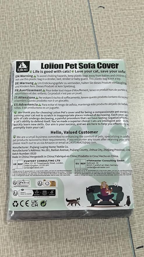 Loiion Cat Scratch Furniture Protector - Anti-Slip, Waterproof Sofa Cover to Keep Cats Off, Pet-Friendly Couch Protectors for 3 Cushion Couch, Gray Anti-Scratch Couch Cover for Pets and Kids 118"X71"