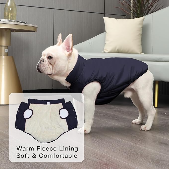 2 Layers Fleece Lined Warm Dog Jacket for Puppy Winter Cold Weather,Soft Windproof Small Dog Coat,Blue XS