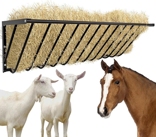 Goats Hay Feeder, 67 Gallon Large Capacity, Heavy Duty Iron Wall Hay Rack, Blanket Holder, 63'' Long for Goats,Horses,Cattle and Other Livestock, Farm Indoor and Outdoor Use, black
