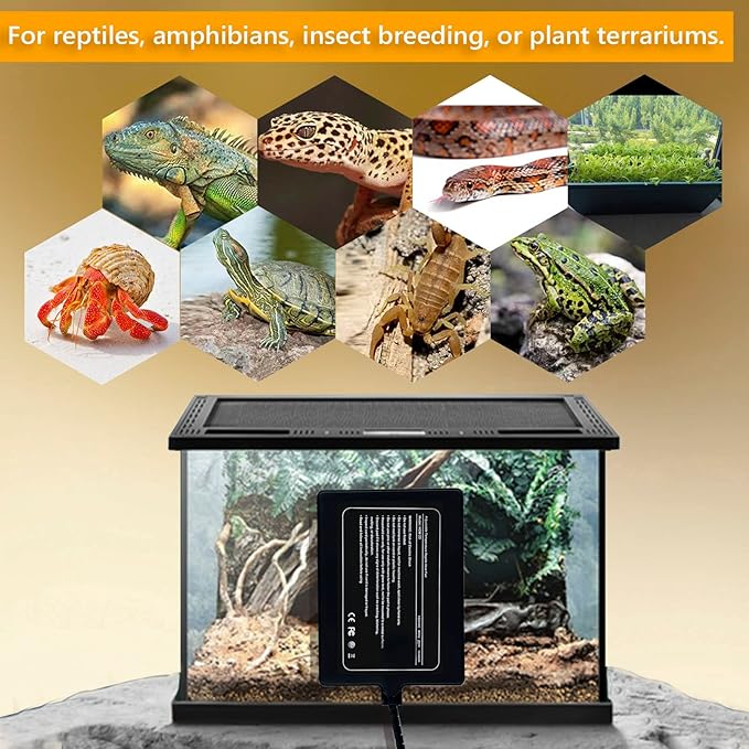 Reptile Heating Pad with Temperature Adjustment, FIPASEN 8x12 Inch Under Tank Heat Pad for Reptiles/Tortoise/Snakes/Lizard/Gecko/Hermit Crab/Frog/Spider/Insect Breeding -Upgraded Terrarium Heating Pad