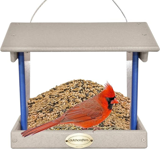 Plastic Hanging Hopper Bird Feeder, Large Bird Feeders for Outdoors, Suitable for Food, Seed, Mealworm (Large, Light Gray & Blue)