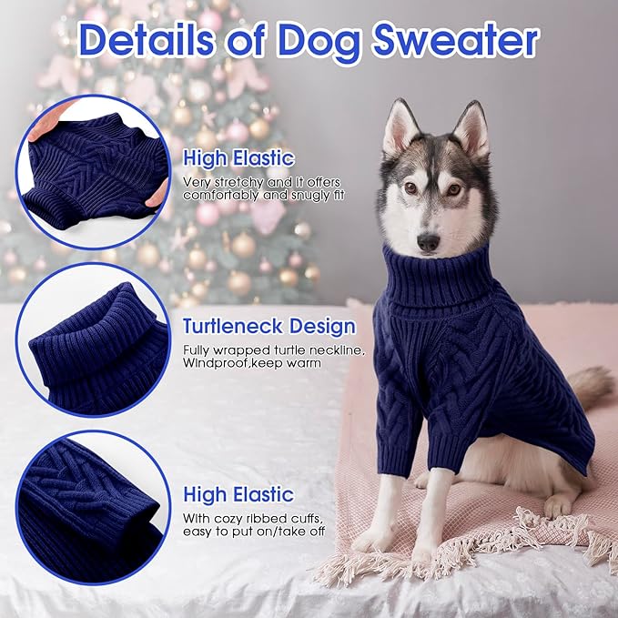 ASENKU Dog Sweater, Dog Sweaters for Medium Dogs, Warm Pullover Doggie KnitTurtleneck Warm Clothes for French Bulldog, Boston Terrier（Royal Blue, L）