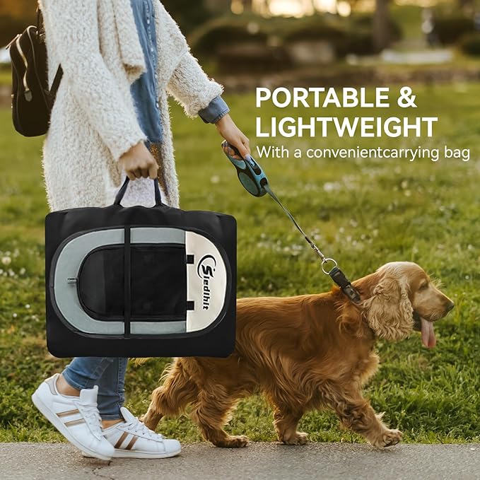 Dog Playpen, Puppy Pet Playpen, Medium Dogs Tent Crates Cage Indoor/Outdoor, Portable Pop Up Dog Kennel Playpen with Carrying Case for Dogs/Cats/Rabbits, Removable Zipper Top, Grey