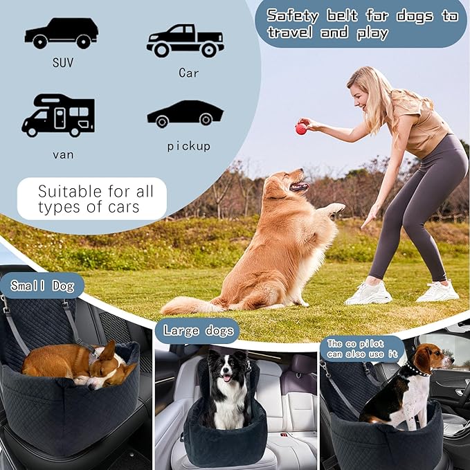 Small Car Seat & Dog Bed - Memory Foam Sponge Cushion - Up To 35 lbs - Washable & Storage Pockets