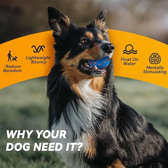 4Pcs Dog Balls, Tennis Balls for Dog Aggressive Chewers, for Large Medium Small Puppy, Training Catch&Fetch, Water Floats Toys, Blue