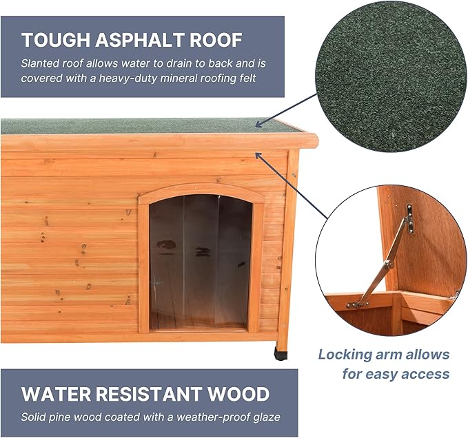 TRIXIE Natura Classic Insulated Weatherproof Dog House with Plastic Door Flap, Hinged Roof, Adjustable Legs, Largeoor Flap, Flat Hinged Roof, Adjustable Legs, Brown, Large