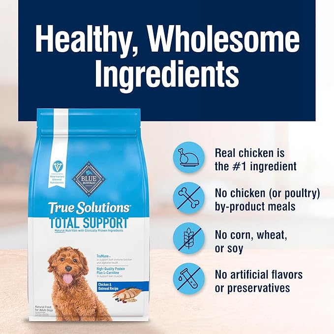Blue Buffalo True Solutions Total Support Natural Dry Dog Food for Adult Dogs, Chicken, 11-lb. Bag