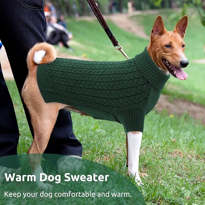SAWMONG Dog Sweater, Dog Sweaters for Small Dogs Girls Boys, Pullover Turtleneck Knitted Doggy Sweatshirt, Cold Weather Pet Clothes（Green, Small