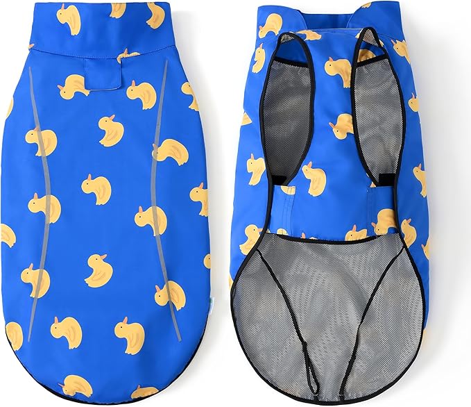 Mile High Life Dog Raincoat, Adjustable Waterproof Reflective Rain Jacket for Small Medium Large Dogs, Lightweight Breathable Pet Rain Coat with Leash Hole(Blue Duck,M Chest 26-32")