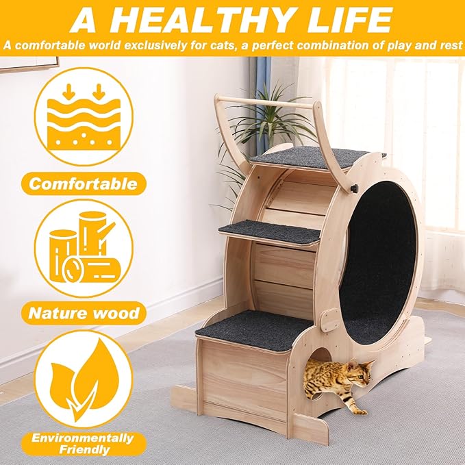 Cat Wheel 7-in-1 Upgraded Exercise Treadmill for Indoor Cats，Cat Treadmill with Silent Running Wheel, Cat Tunnel, Cat Wheels for Indoor Cats, Perfect Cat Jym & Toy for Endless Fun & Fitness