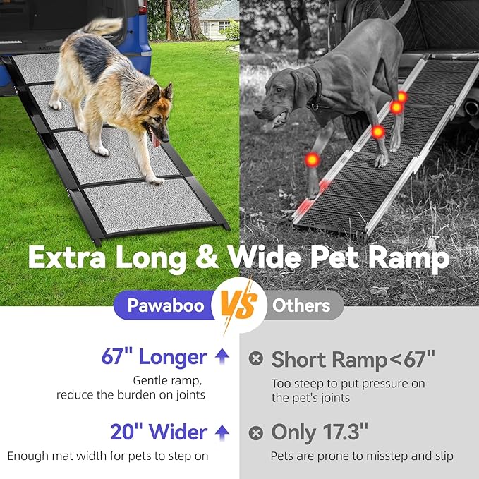 67''L & 20''W Portable Dog Ramp for Car - Extra Wide Pet Ramp Dog Ramps for Medium&Large Dogs with Non-Slip Rug Surface, Lightweight Dog Steps Stair Up to 250LBS, Get Into a Car SUV/Truck/RV/High Bed
