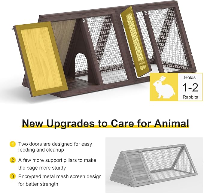 Outdoor Chicken Coop Wooden A-Frame Small Animal Coop Rabbit House Quail Cages with Outdoor Runs & Ventilated Wire Fence Suitable for Garden Backyard Farms 47 x 18 x 19.5 in (Brown)