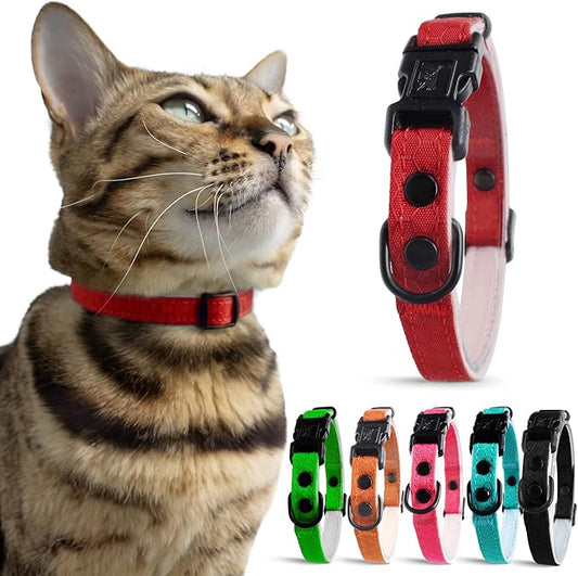 OutdoorBengal Durable Cat Collar Breakaway with Soft Padding for Medium to Large Cats - Thin Heavy Duty Tactical Fabric, Comfortable, Quick Release Breakaway Cat Collars, No Bell Collar (Red, Adult)