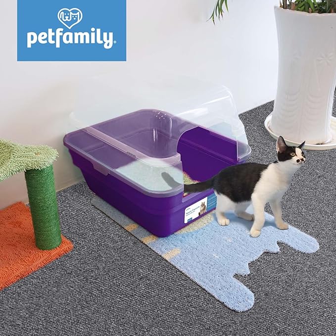 Petfamily Cat Litter Box, Large Foldable Jumbo Hooded Cat Litter Box with Transparent Lid (Purple)