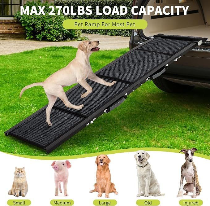Upgraded Heavy Duty Dog Ramp for Cars - 71" Long & 20" Wide Folding Pet Ramp for Large Dogs with Non-Slip Surface Portable Dog Car Ramp for SUV Car & Truck, Outdoor Dog Ramp Up to 270 LBS