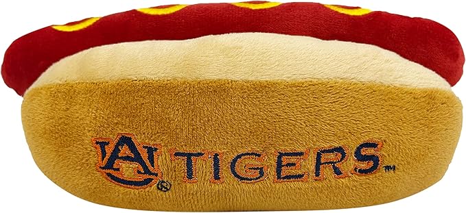 NCAA Auburn Tigers HOT Dog Plush Dog & CAT Squeak Toy- Cutest HOT-Dog Snack Plush Toy for Dogs & Cats with Inner Squeaker & Beautiful Football/Basketball Team Name/Logo