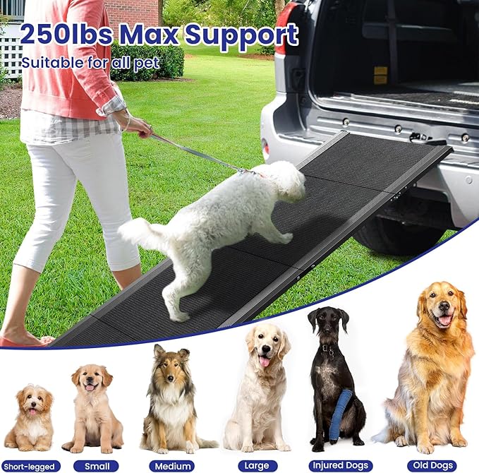 Dog Ramp for Car, 67''x 17'' Extra Long Folding Dog Ramp, Pet Ramp for Large Dogs with Non-Slip Rug Surface, Portable Dog Steps Up to 250LBS, Outdoor Dog Ramp for Car, High Bed Couch
