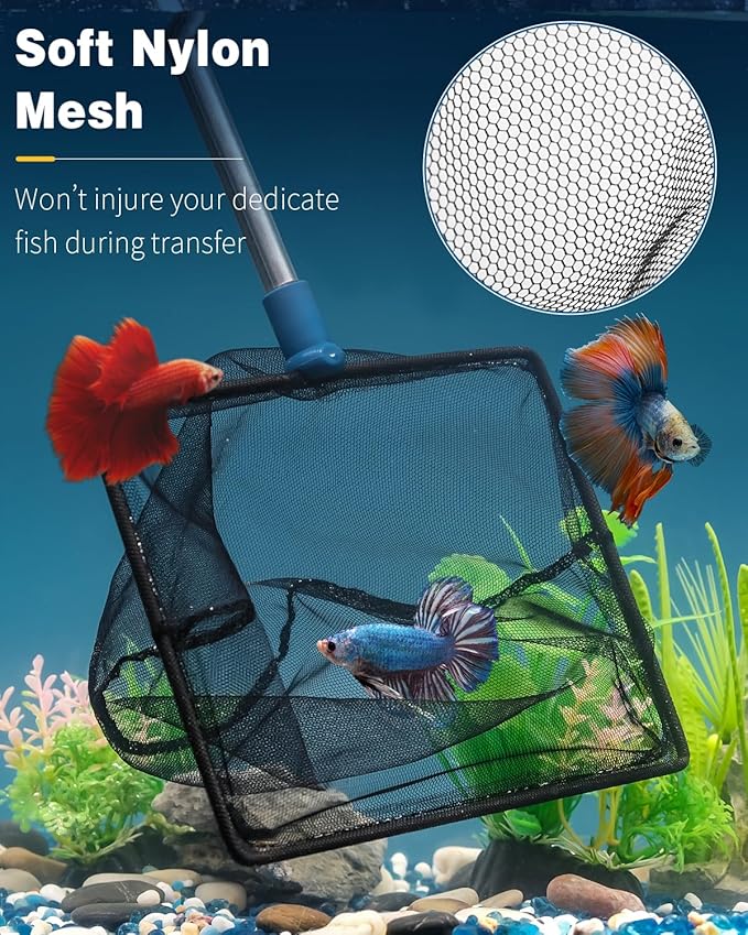 Pawfly Aquarium Fish Net with Extendable 9-24 Inch Long Handle for Betta Fish Tank Small Koi Pond and Pool