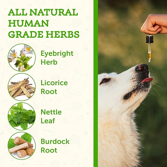 Animal Essentials Seasonal Allergy - Formulated with Nettle Leaf, Eyebright Herb, Licorice and Burdock Root, Herbal Formula for Dogs and Cats, Organic Herbs, Natural Vitamins and Minerals - 2 fl oz