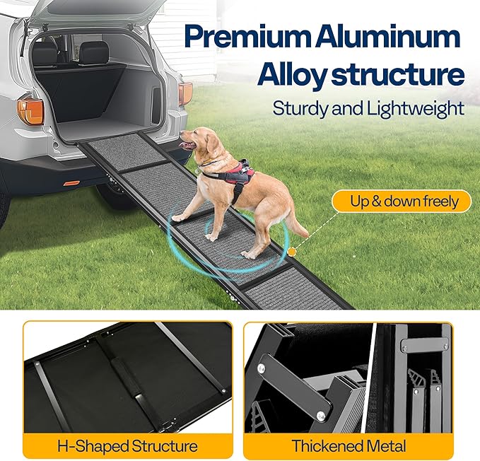 VIVOHOME Dog Ramp for Car, 67" x 20" Wider Pet Stair Ramp for Dogs with Anti-Slip Carpet Soft Surface for Medium or Large Dogs Get Into a Car, SUV & Truck, Portable Folding Dog Ramp Up to 200 LBS