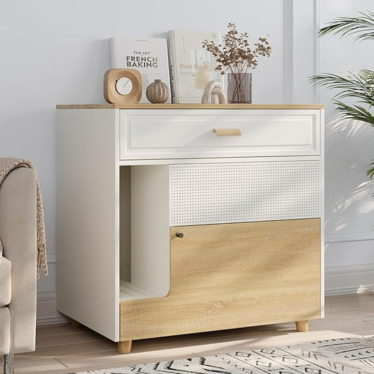 Cat Litter Box Enclosure - Indoor Litter Box Furniture Hidden with Drawer and Door - 32"x19"x32"H