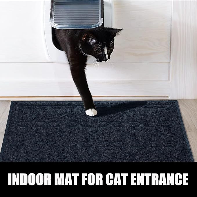 Yimobra Cat Litter Mat, 24"x20" Litter Mat with Litter Lock Mesh, Soft Cat Litter Mat Litter Trapping Mat, Easy to Clean, Non-Slip, Water Resistant, Litter Free Floors, Dark Blue