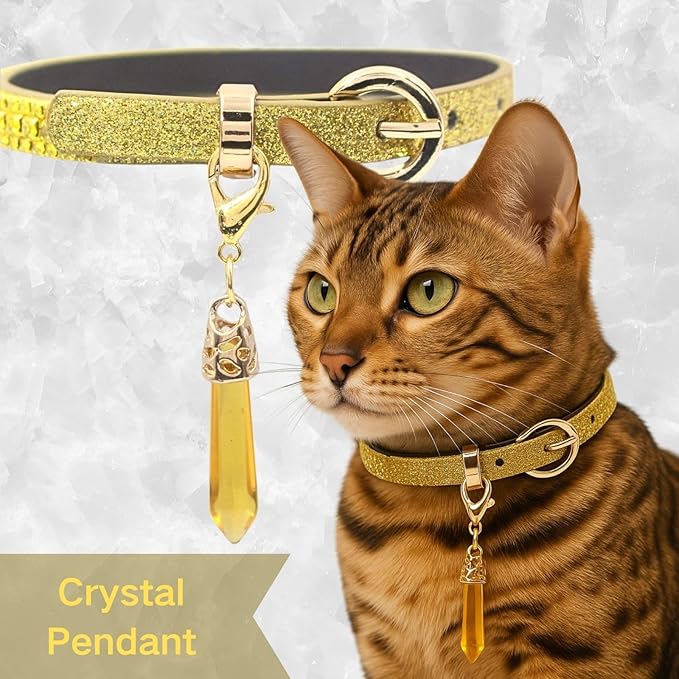 PEARLY JUN Rhinestone Dog Collars for Small Dogs Cat, S Yellow Bling Diamond Cat Collar Cute Luxury Crystal Pet Puppy